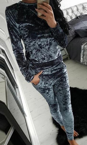 Velvet Hoodies + Long Pants 2 Pieces Female Set Casual Tracksuit