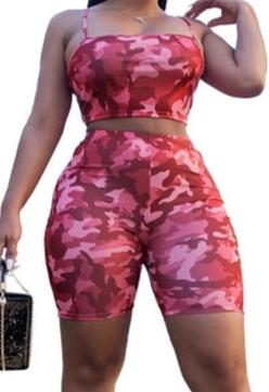 Camouflage Print Casual Two Piece Crop Top and Summer Shorts