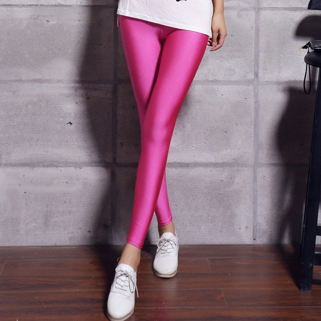 Women Solid Color Shinny Leggings