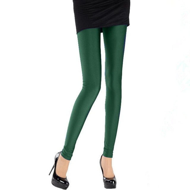 Women Solid Color Shinny Leggings